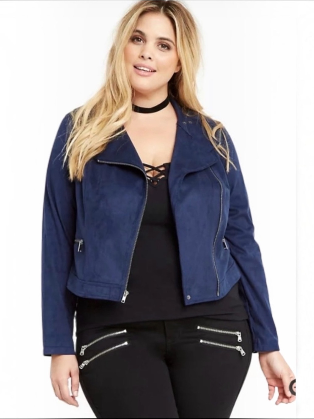 Torrid Faux Suede Essential Moto Jacket Peacoat Navy Blue Edgy 1 (14/16) NWOT